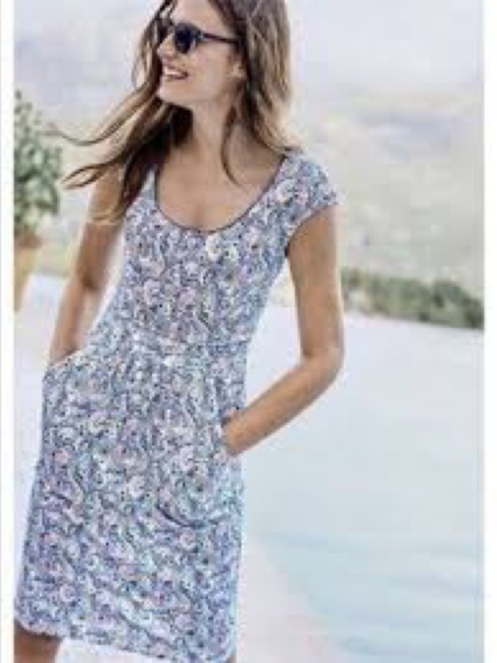 Boden Margot Jersey Paisley Floral Cap Sleeve Dress Pockets US 4 UK 8 - Picture 2 of 12
